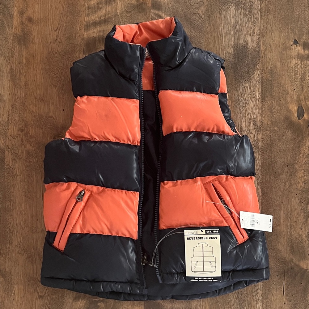 The Children's Place Orange & Navy Reversible Puffer Vest